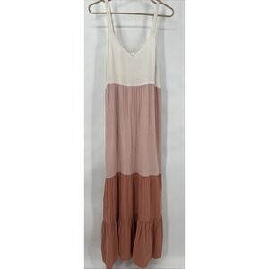 Mia & Tess Women's Pink Tiered Color block Maxi Dress Size Small Boho Hippie